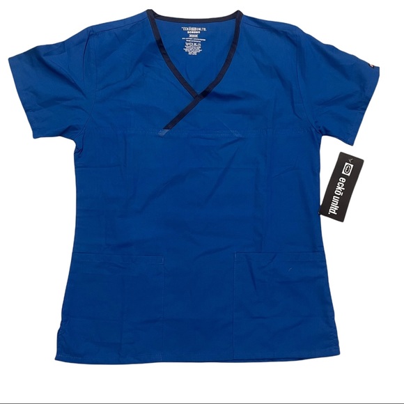 NWT ECKO UNLTD SCRUBS Short Sleeve V-Neck Pullover Blue Scrubs Top Size M - Picture 1 of 8